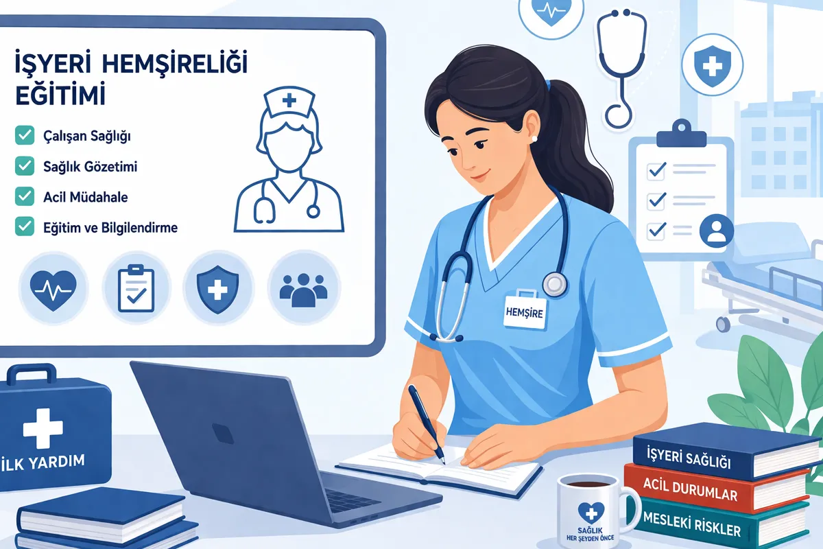 UDEM Akademi bünyesinde eğitim alan profesyonel işyeri hemşiresi ve revir ortamı.