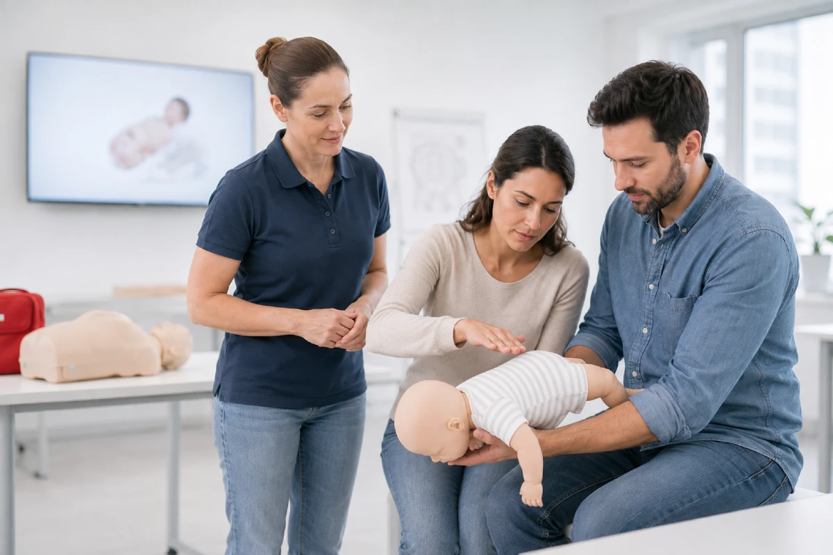 Anne ve Babalar İçin Bebek ve Çocuk İlk Yardım Eğitimi 3 Eğitmen kontrolünde anne baba için bebek ve çocuk uygulamalı ilk yardım eğitimi